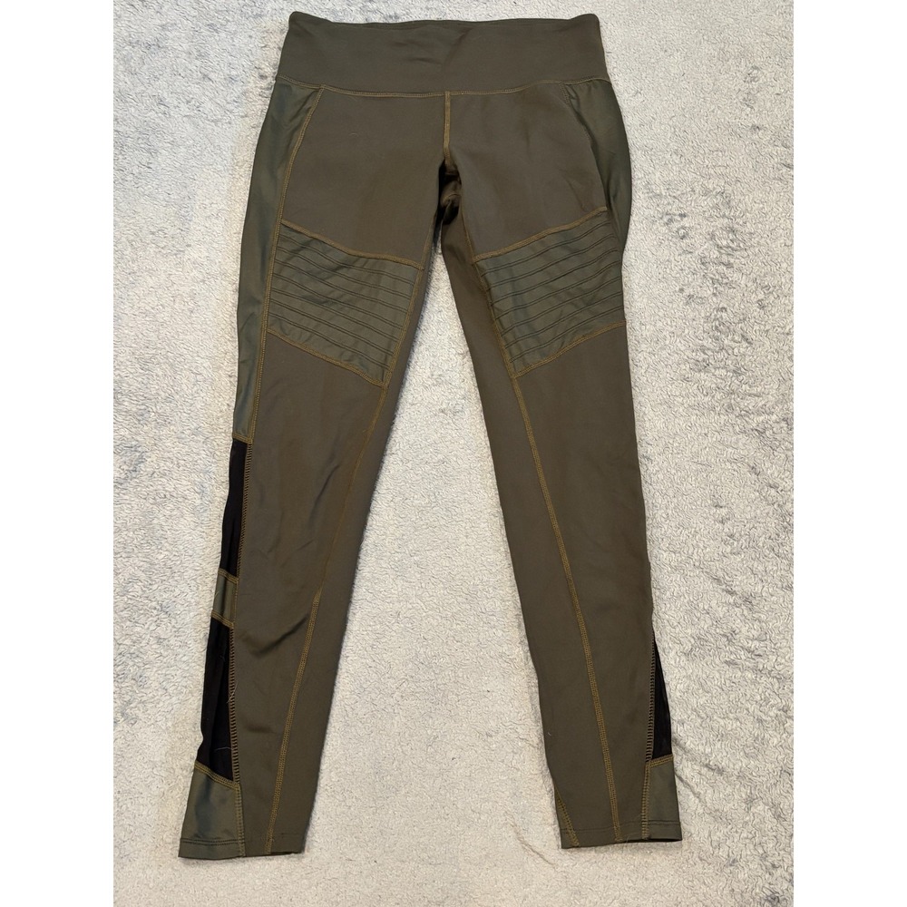 Athleta Womens Medium Green Moto Mesh Yoga Gym Activewear Leggings Pants